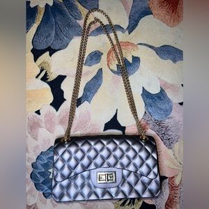 Grey with gold metal shoulder bag